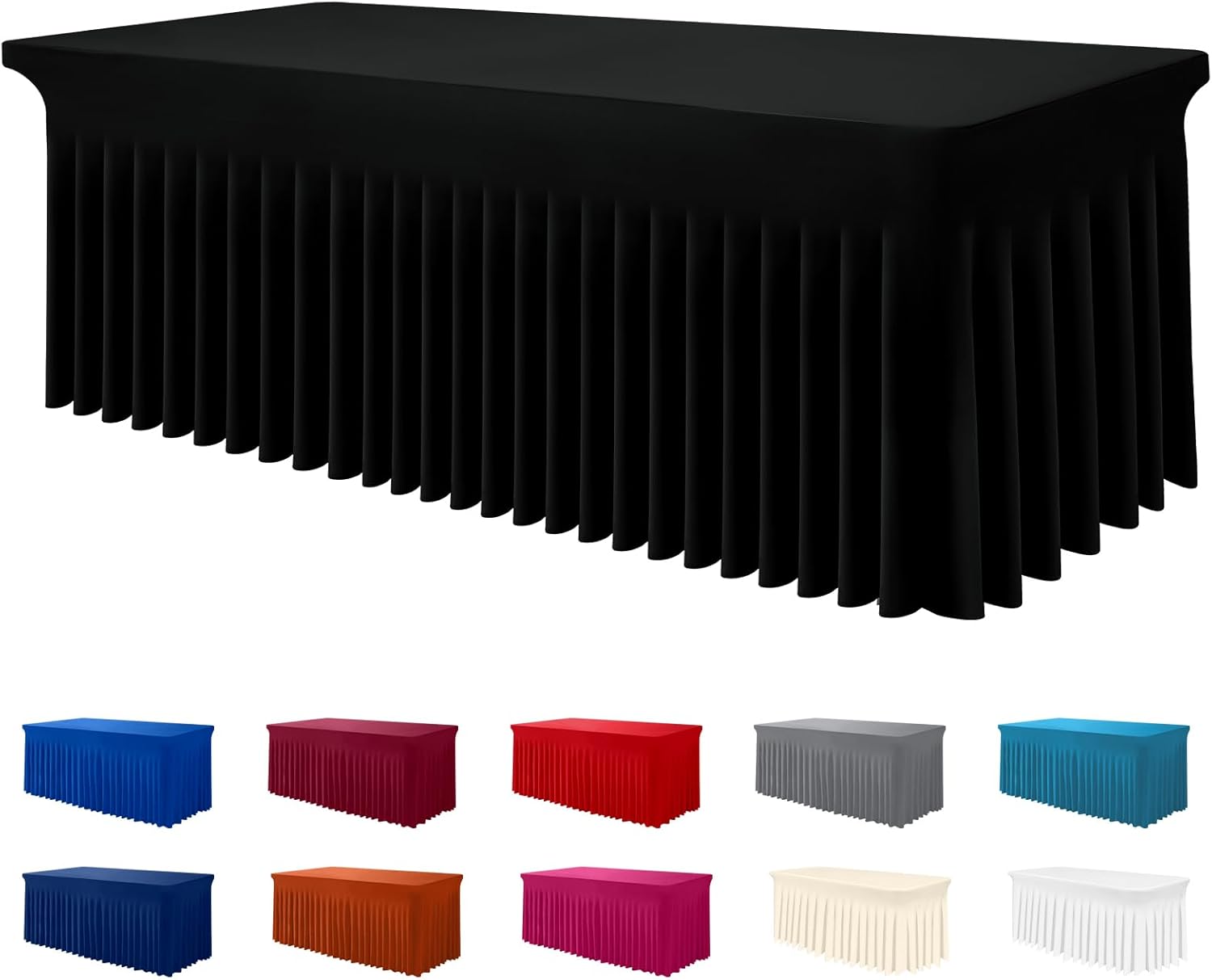 Smiry Spandex Tablecloth for 6FT Tables Black
