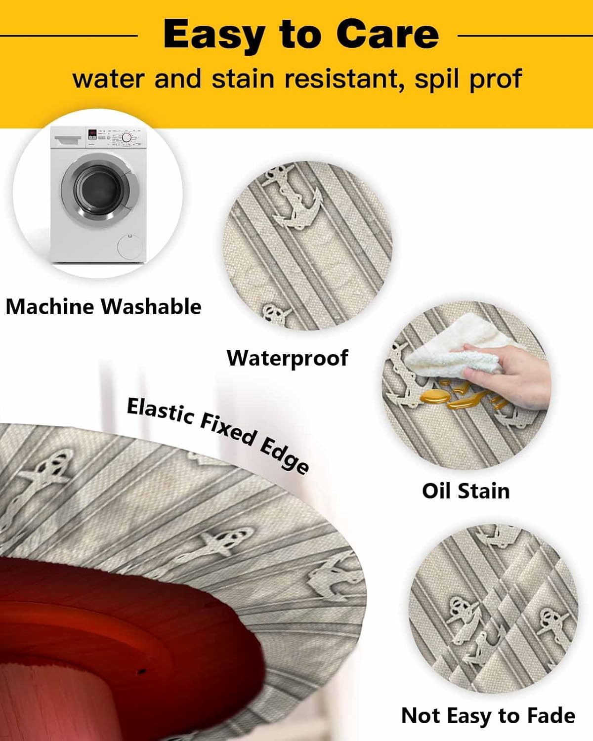 ZOE GARDEN Waterproof Round Tablecloth with Elastic Fit 36-44 Inch