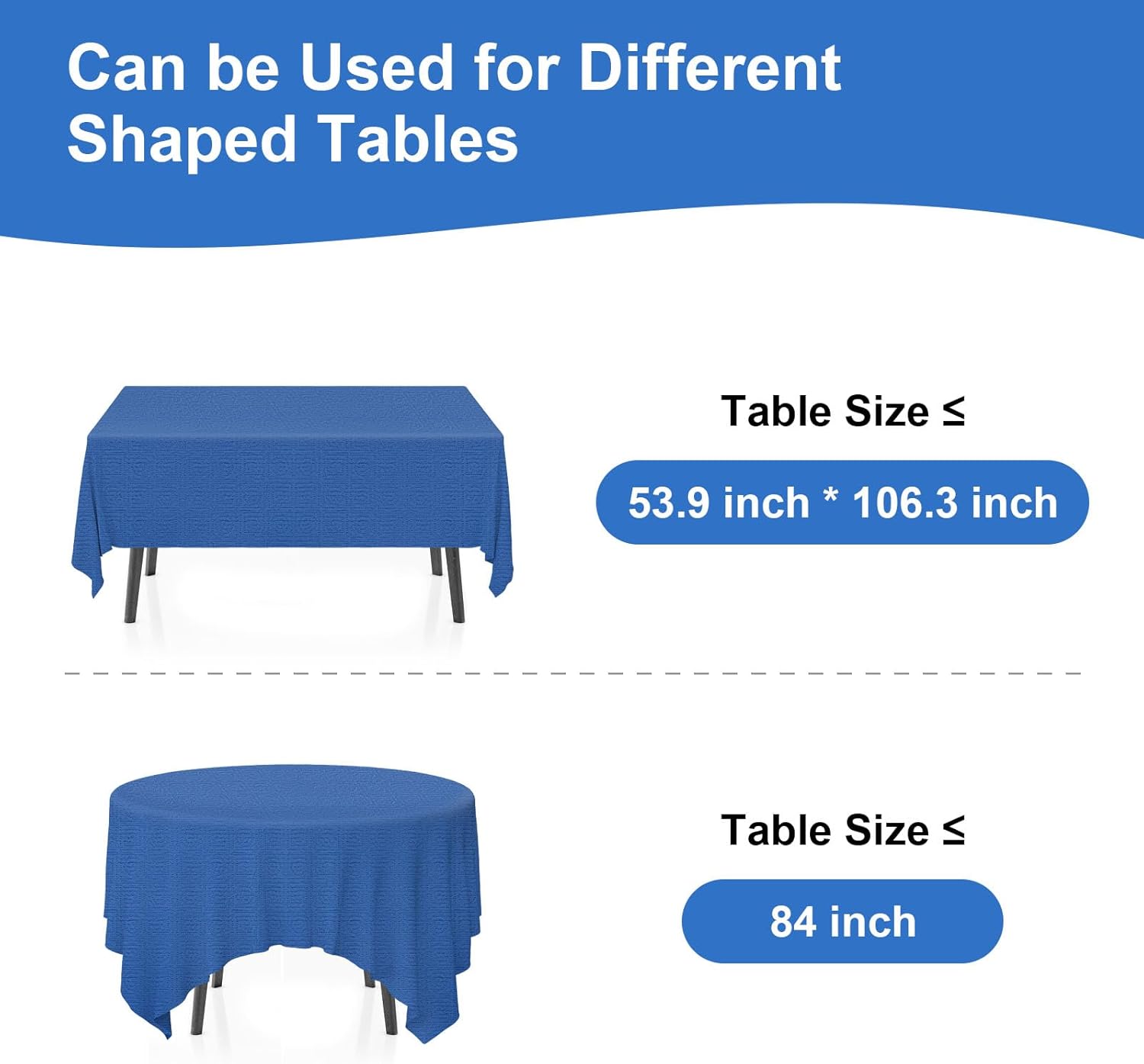 Qi Boo 3 Pack Blue Paper Tablecloths for Rectangle Tables 54x108 Inch