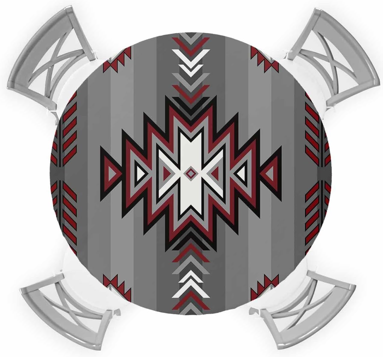 Red Grey Aztec Round Waterproof Table Cover