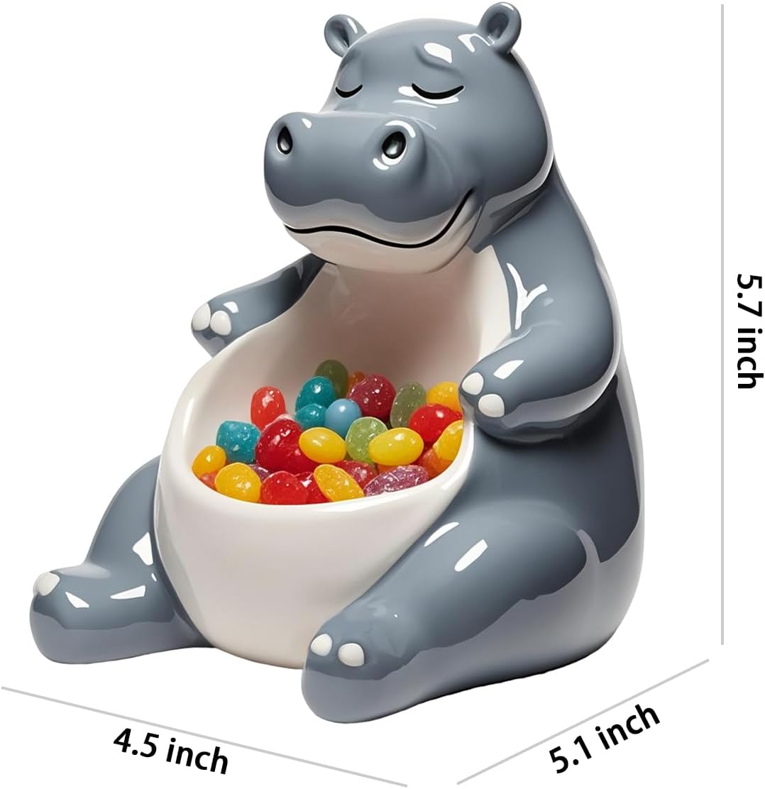 WAIT FLY Ceramic Hippo Candy Dish Snack Bowl Cookie Dish Jewelry Tray Candle Holder Grey