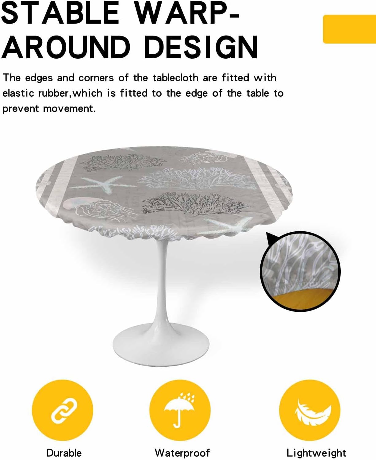 ZOE GARDEN Grey Coastal Coral Round Waterproof Table Cover