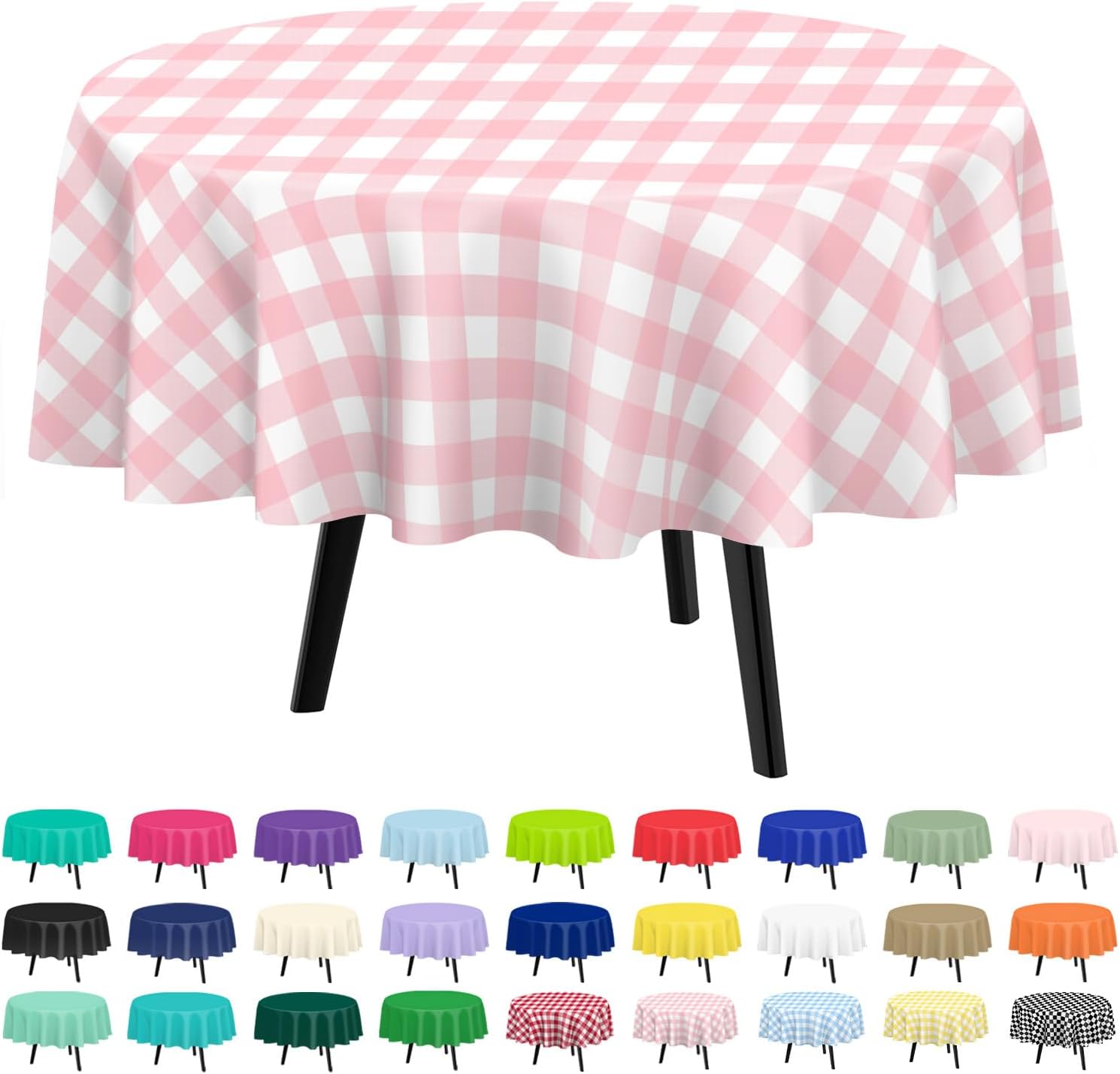 QIKSION Pink Gingham Tablecloth 2 Pack 84 Inch Disposable for Parties