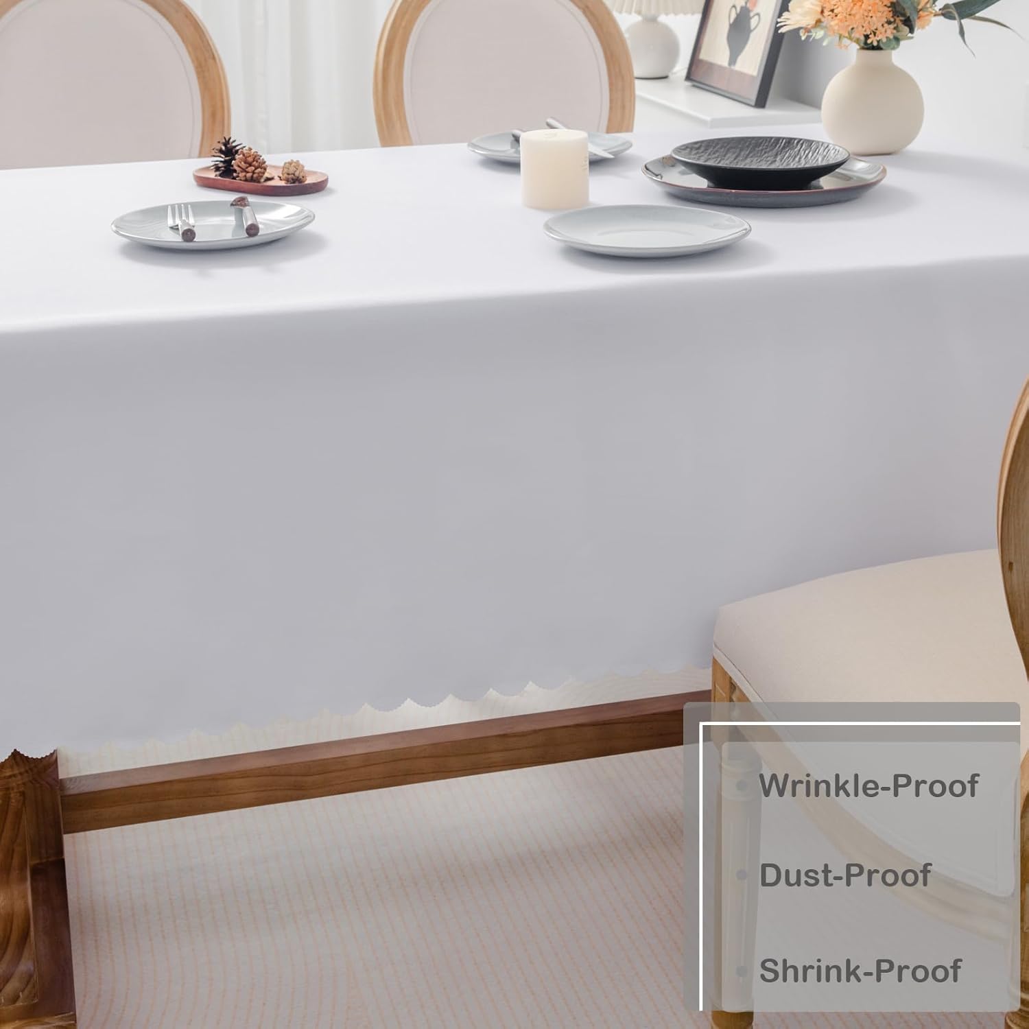 White Rectangle Tablecloth 60x84 Inch Washable Table Cover
