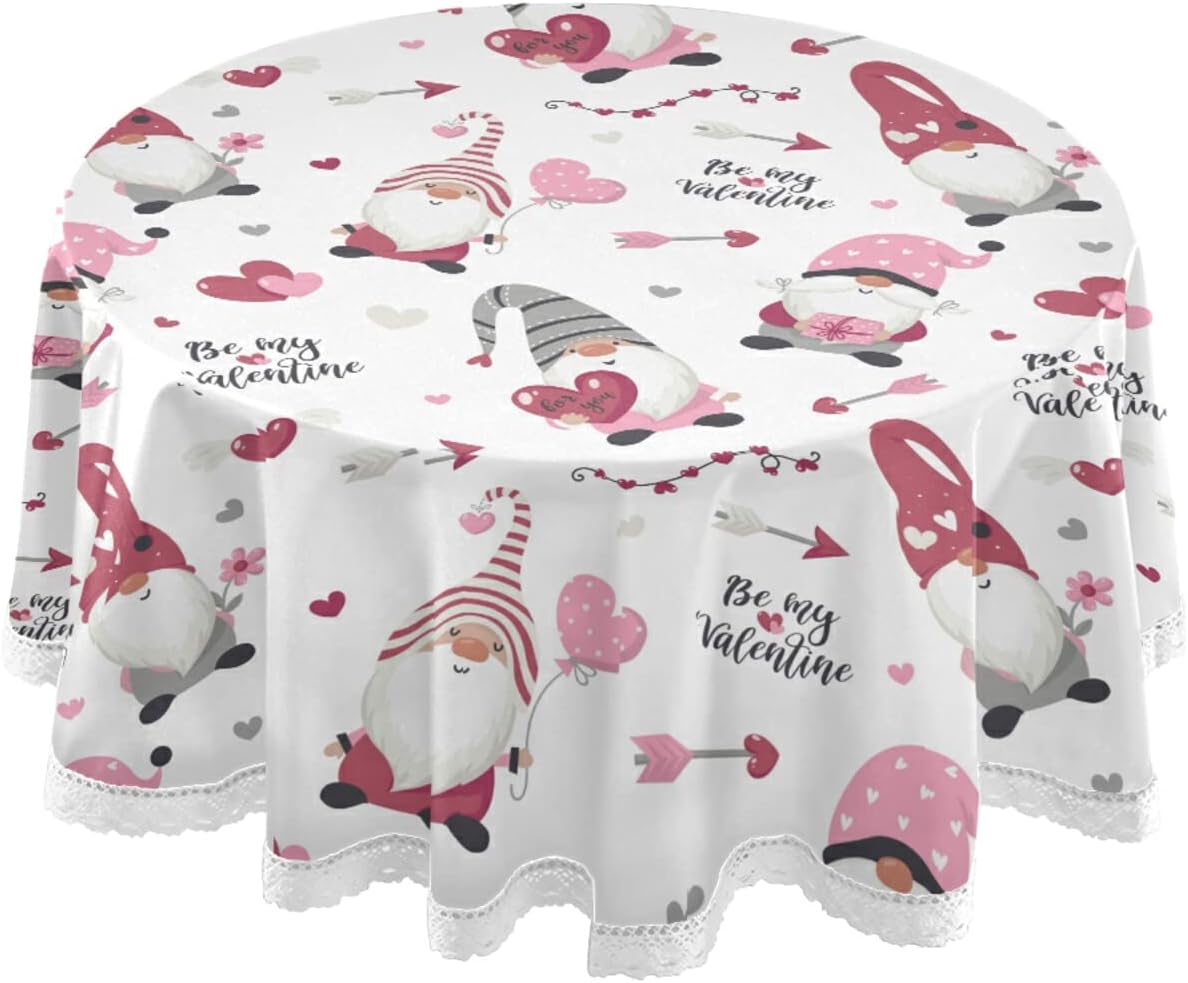 Pfrewn Gnomes Hearts Pink Tablecloth 60 Inch
