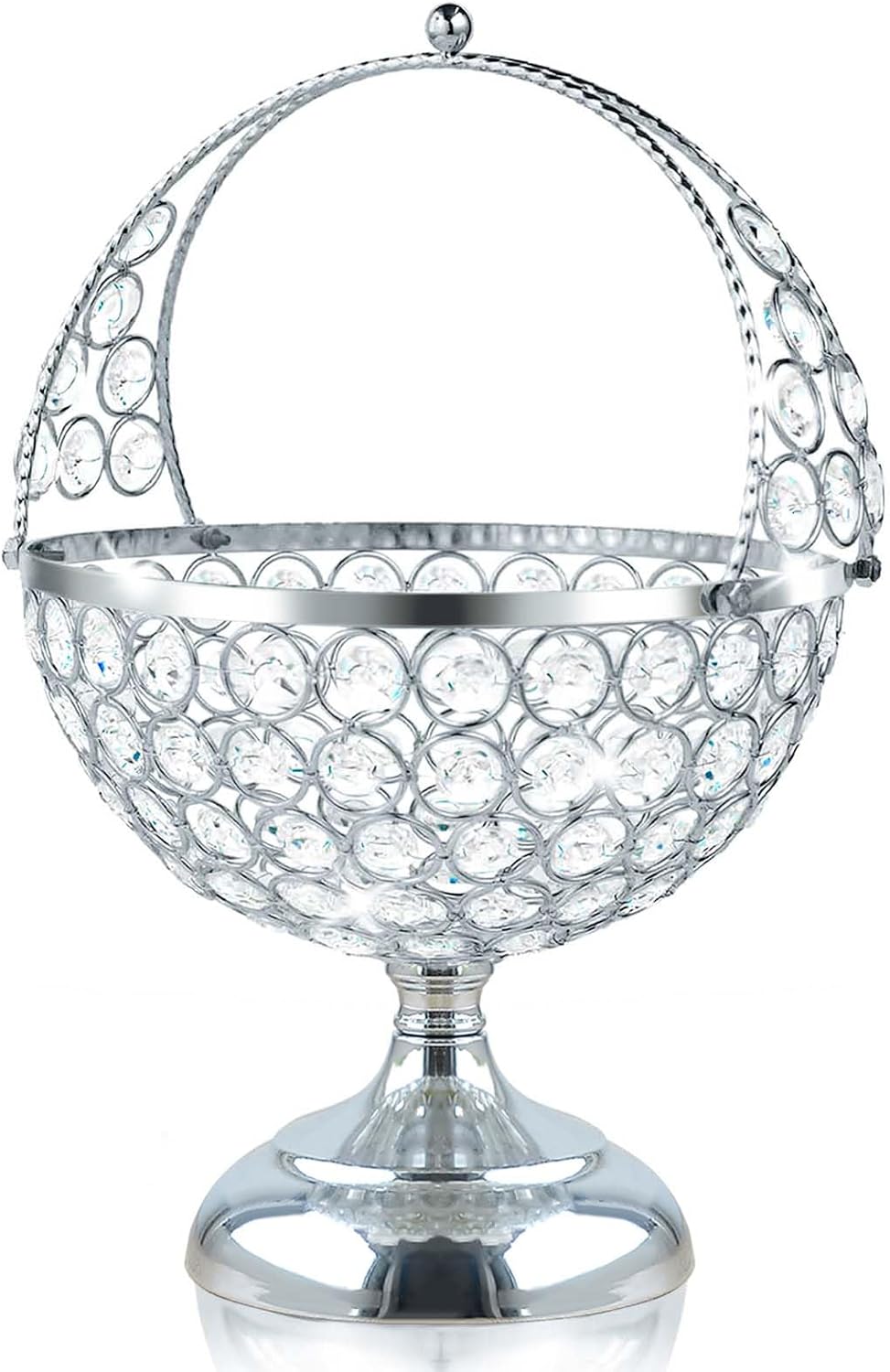Crystal Candy Bowl Holder Decorative Fruit Bowl Stand Flower Basket Ornament Table Centerpiece Silver
