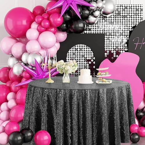 Pufogu 50 Inch Round Black Sequin Tablecloth