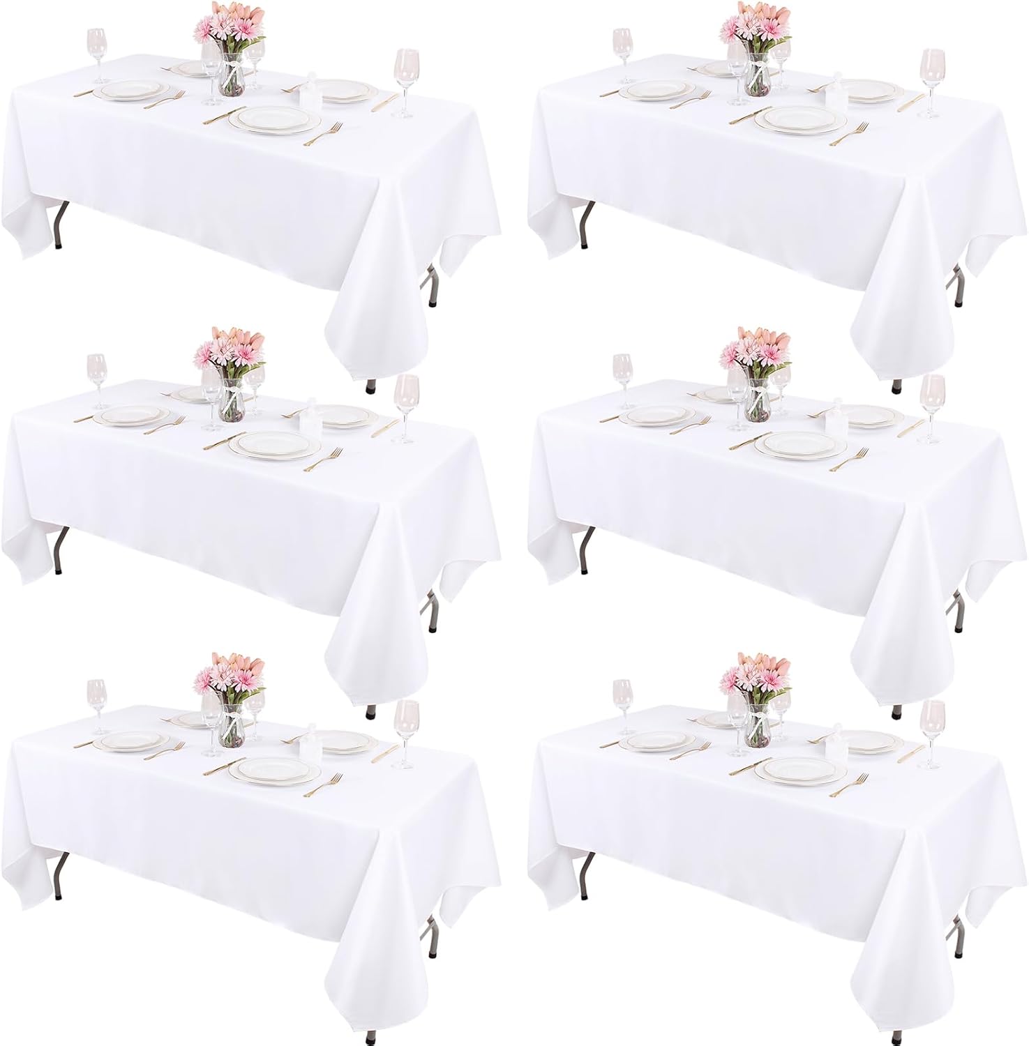 Kesfey 6 Pack White Tablecloths 60x102 Inch