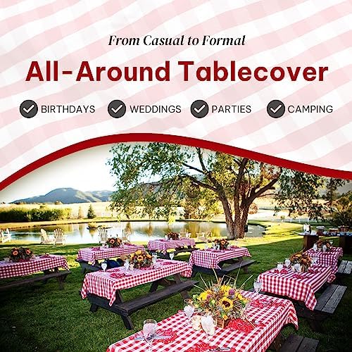Amatra All-Purpose Plastic Table Cover Roll with Self-Cutter Red Checkered 54inch x 120ft