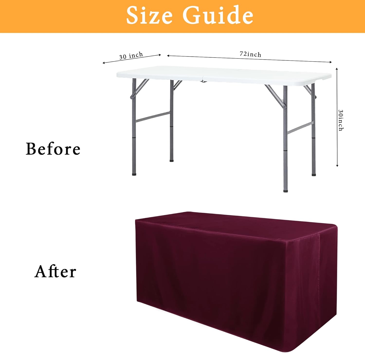 Obstal 2 Pack Fitted Table Covers for 6 Foot Tables - Burgundy