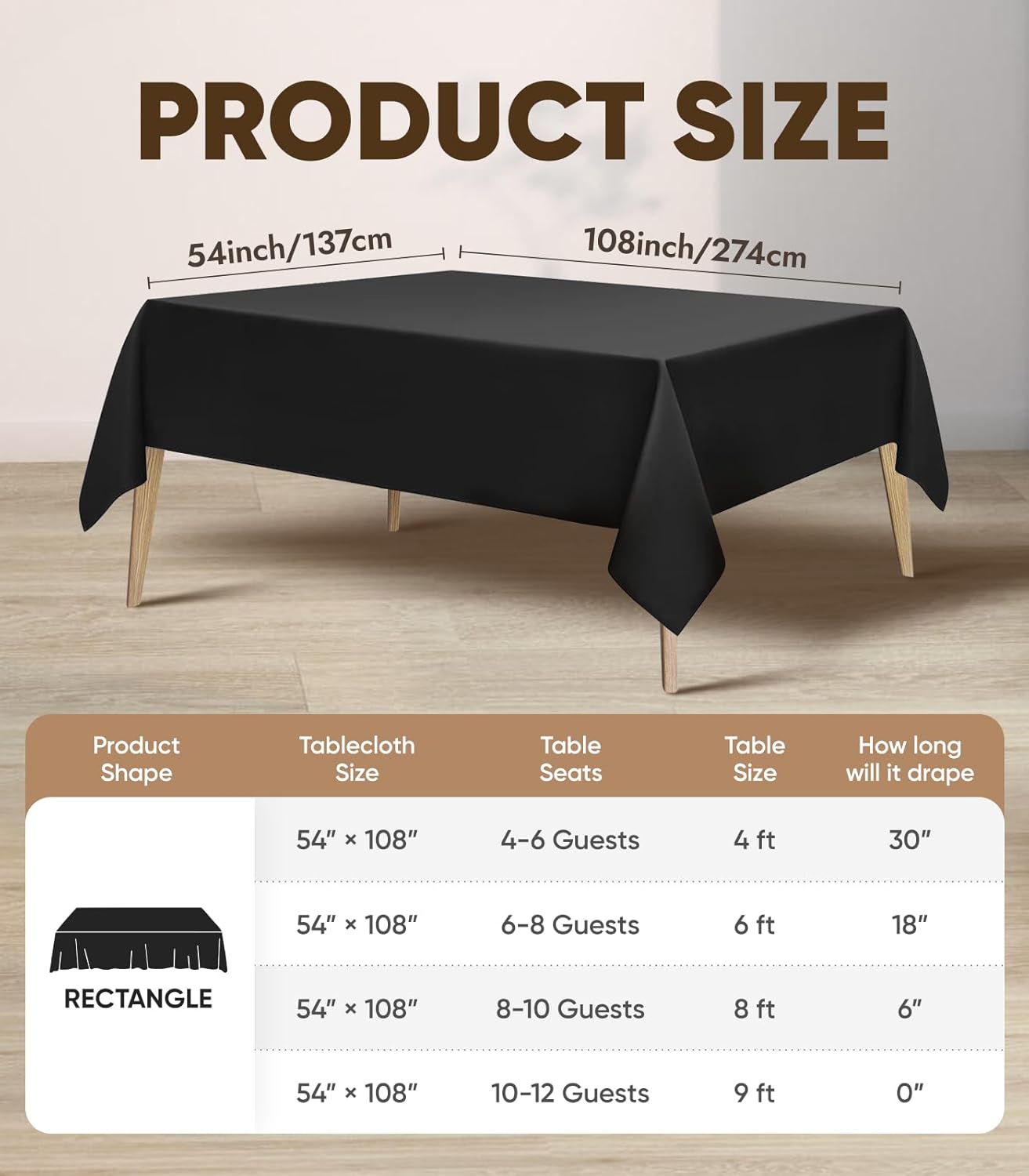 Layiexre Black Disposable Table Cloth 2-Pack