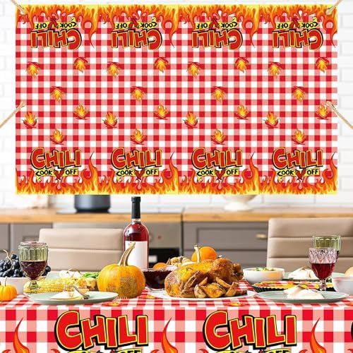 Chili Party Tablecloths 2 Pcs for Cook Off Decorations