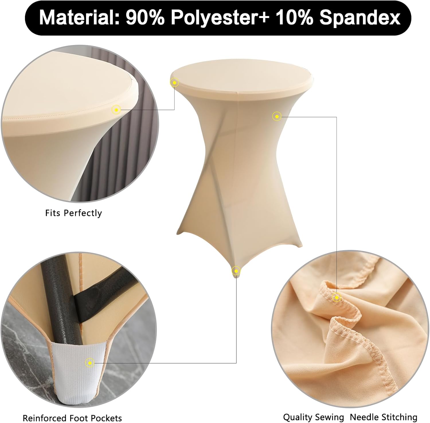 2Pack Black Spandex Cocktail Table Cover for Weddings Parties Events 24x43 Inch Elastic Round Tablecloth