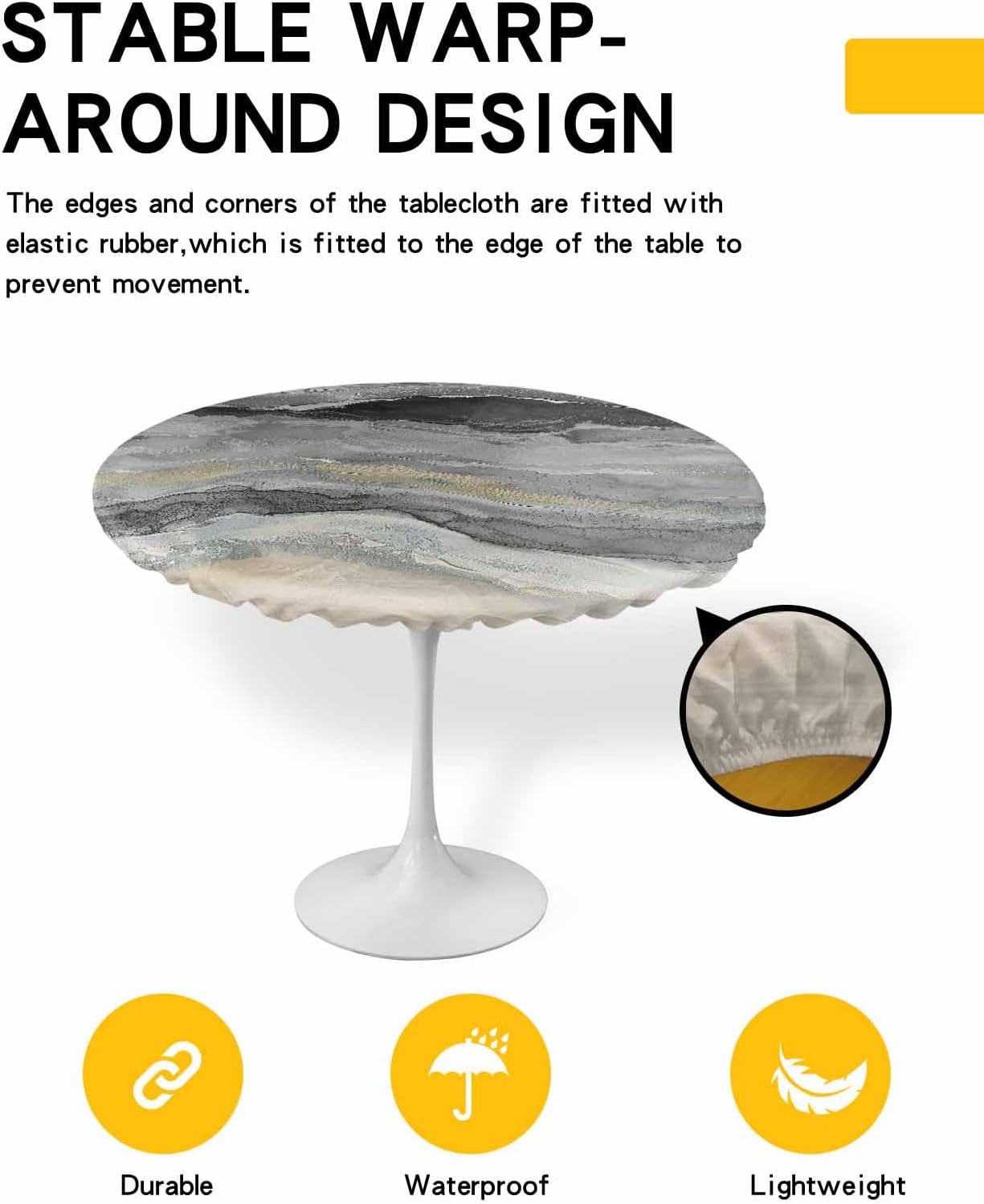 Abstract Gray Round Waterproof Table Cover with Elastic Bands