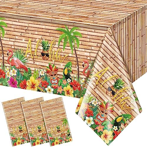 3Pcs Hawaiian Luau Tablecloth Tiki Party Decorations 108x54 Inch