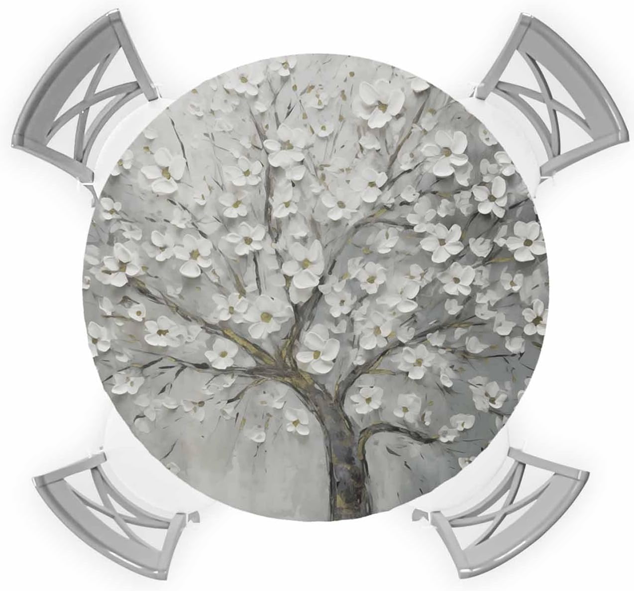 ZOE GARDEN Floral Tree Round Waterproof Table Cover Fitted Tablecloth