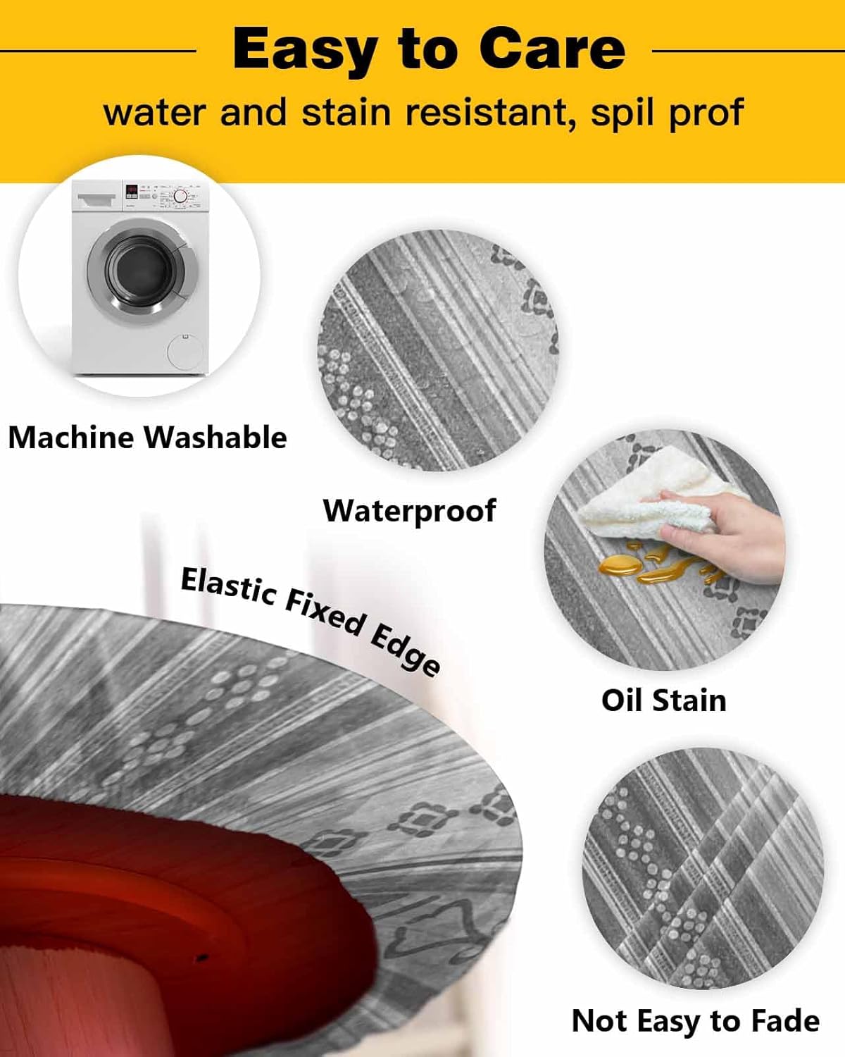 Bohemian Round Waterproof Table Cover 55-60 Inch Elastic Oil-Proof Tablecloth