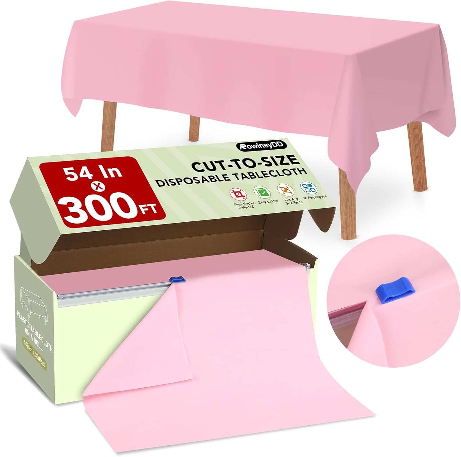 54 in X 300 FT Pink Plastic Table Cover Roll with Slide Cutter