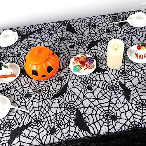 OurWarm Halloween Tablecloth Black Spider Web Design 60x84 Inch