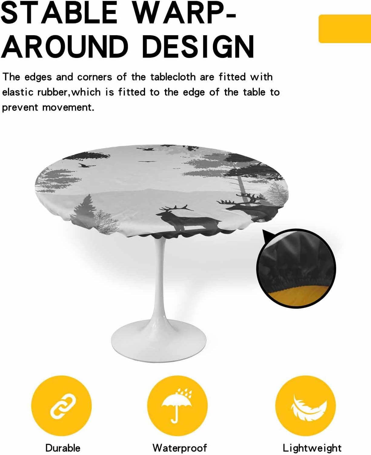Foggy Forest Elk Round Waterproof Table Cover Fitted Tablecloth