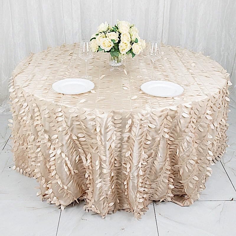 Balsa Circle 132 Inch Beige Taffeta Tablecloth Leaf Petals Design