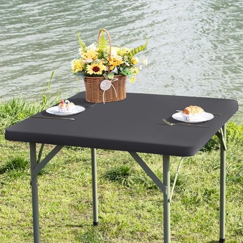 Square Fitted Table Cover 34x34 Inch Grey Spandex Tablecloth