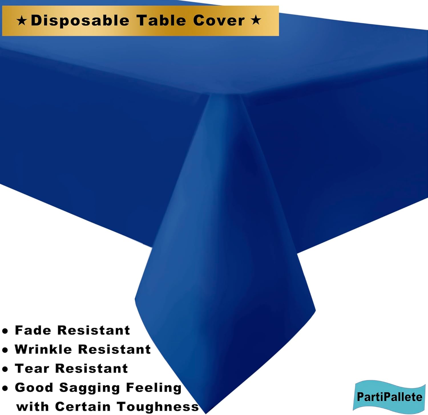 3-Pack Premium Plastic Royal Blue Tablecloths 54x108 Rectangle for Parties