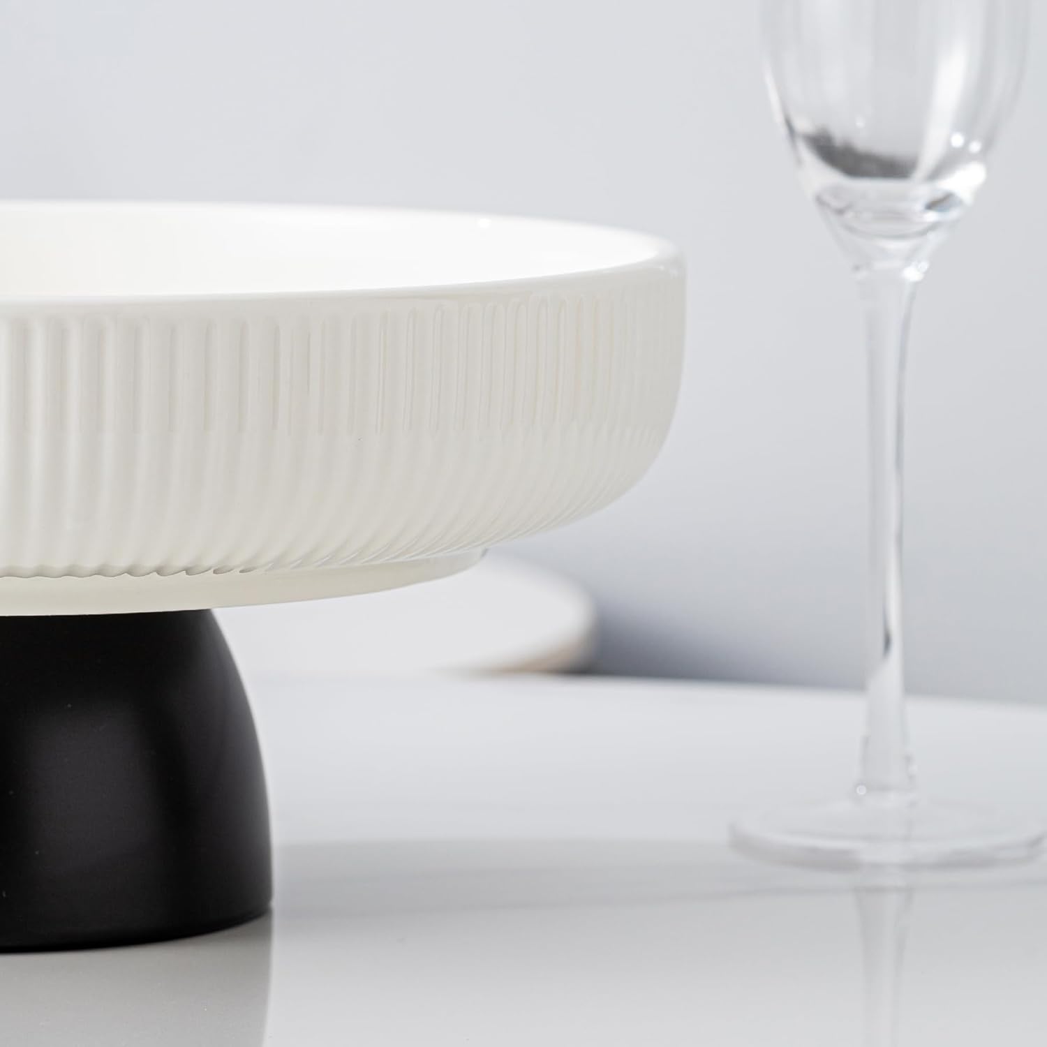 Ceramic Fruit Bowl 11-Inch White Tray with Black Base