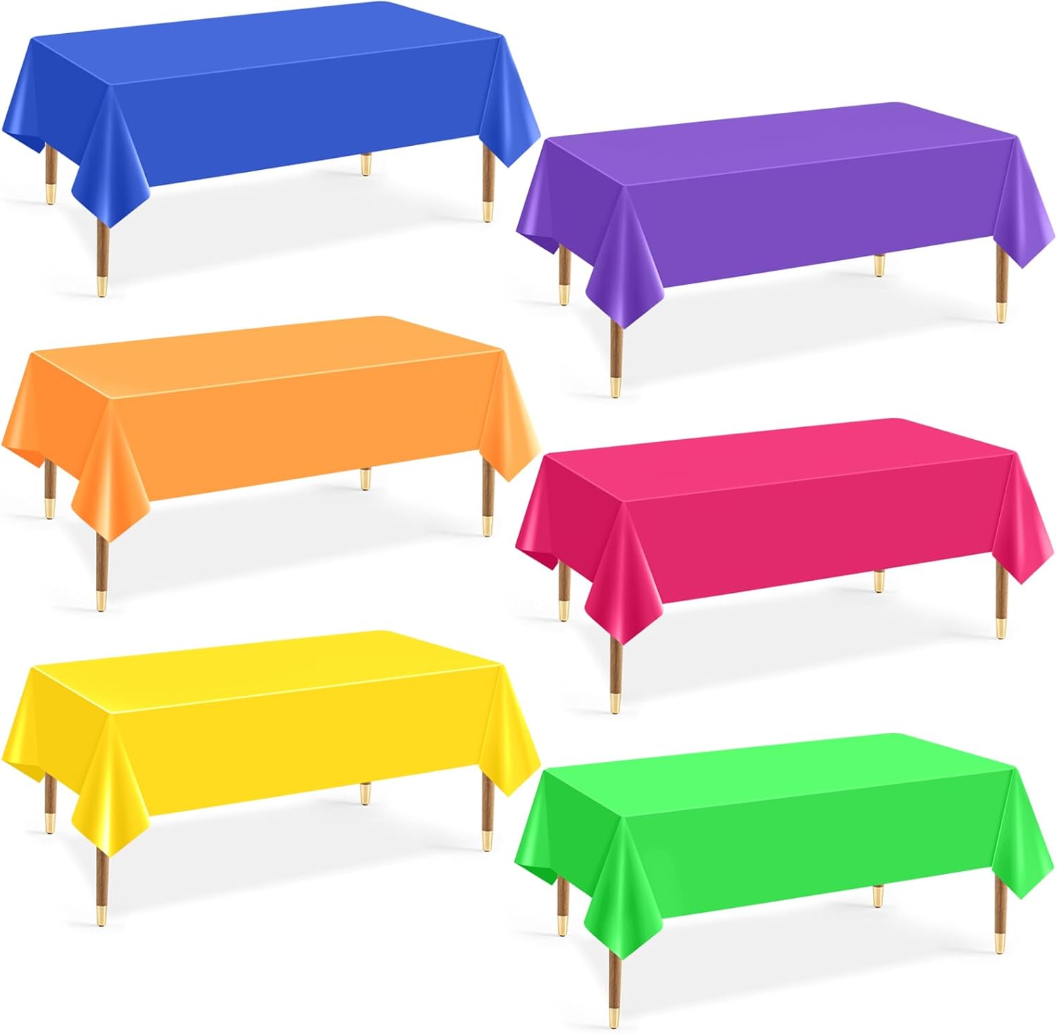 6Pcs Neon Plastic Table Cloths Set Rainbow 54x72 Inch Disposable Table Covers