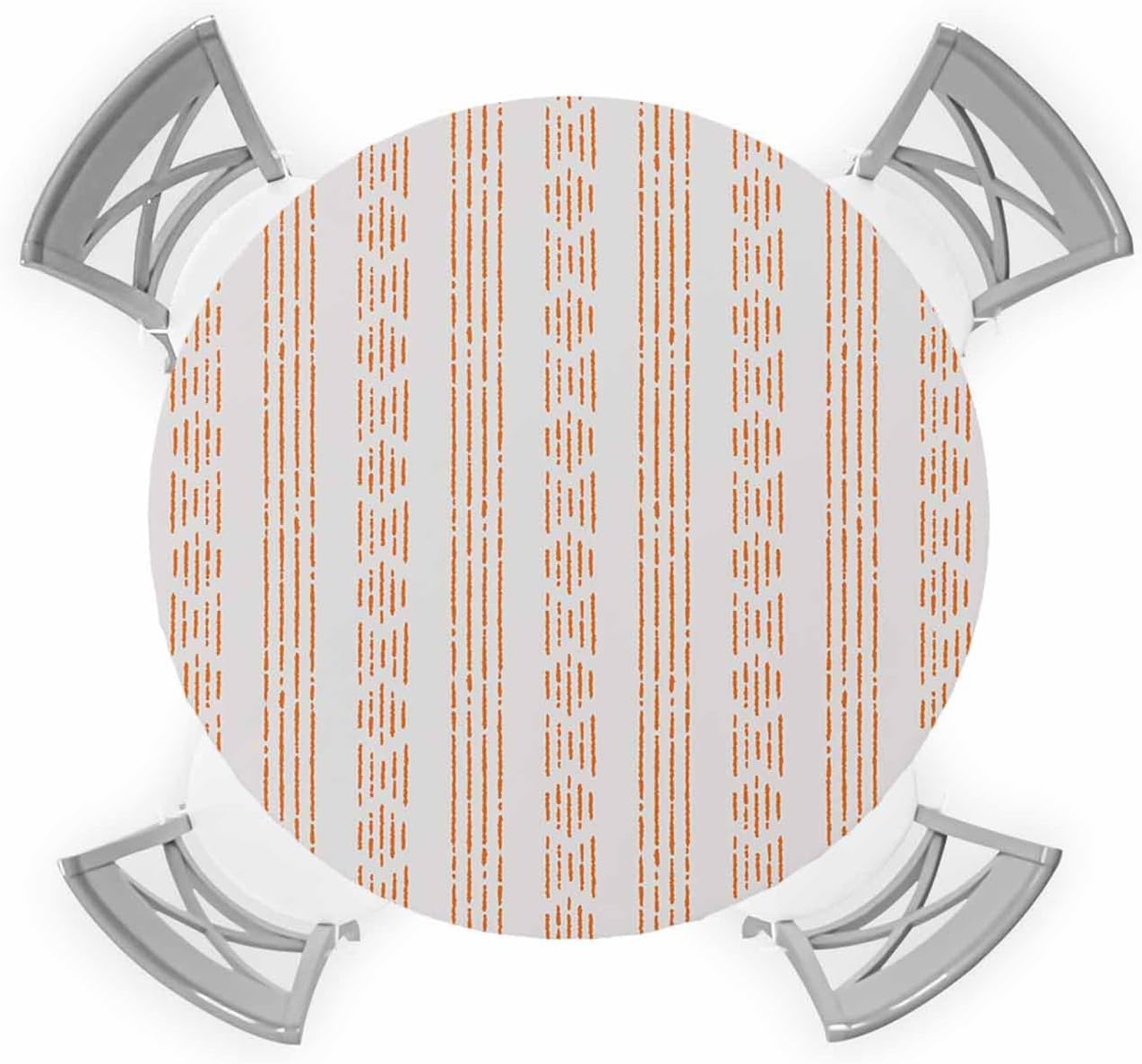 Geometric Orange Round Waterproof Table Cover Fitted Elastic Tablecloth for Indoor Outdoor Use