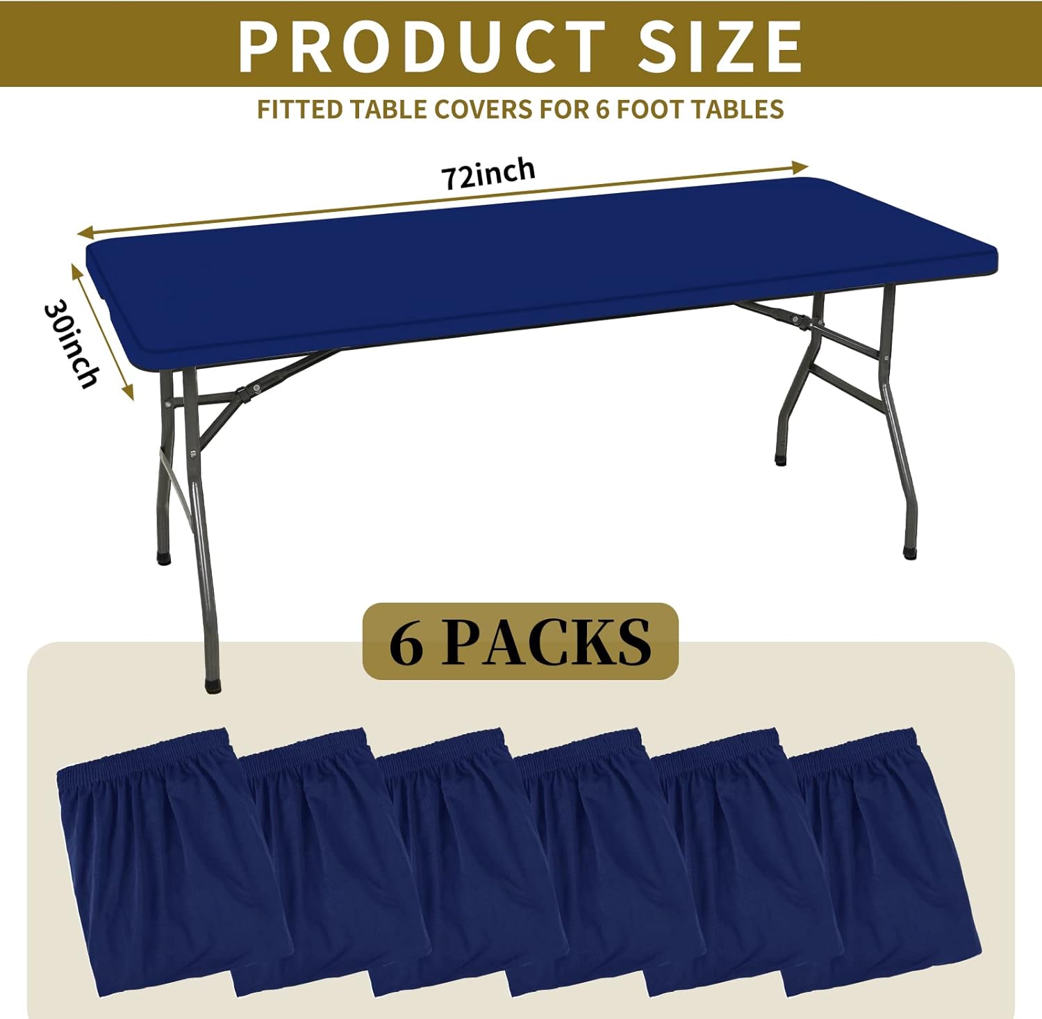 6 Pack Stretch Table Cover for 6 Tables Navy Blue 30 W x 72 L