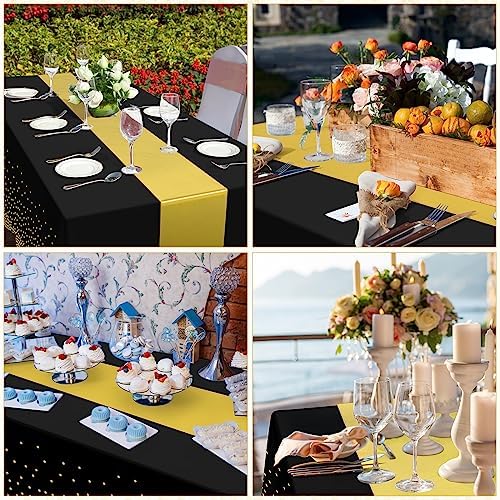 12 Pack Black and Gold Tablecloth and Runner Party Set