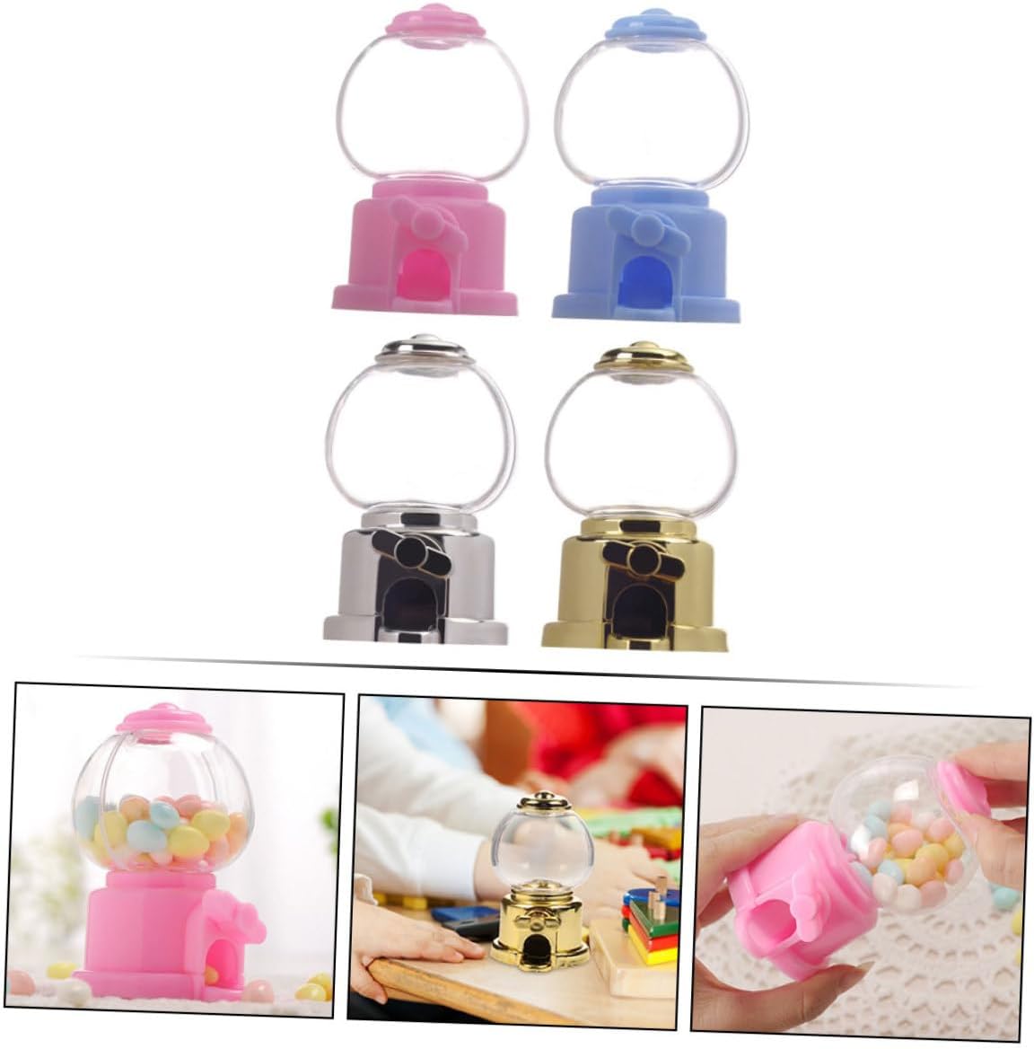 4pcs Manual Gumball Machine Candy Dispenser for Events and Parties with Pink Light Blue Gold Silver Options