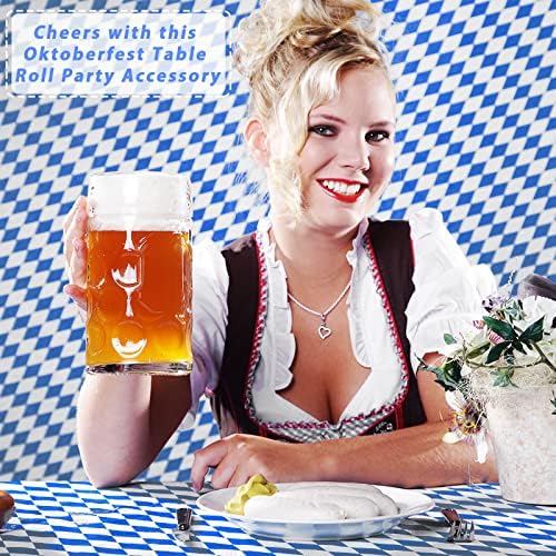 52 In x 100 Ft Bavarian Blue Tablecloth Roll for Oktoberfest Party Decorations