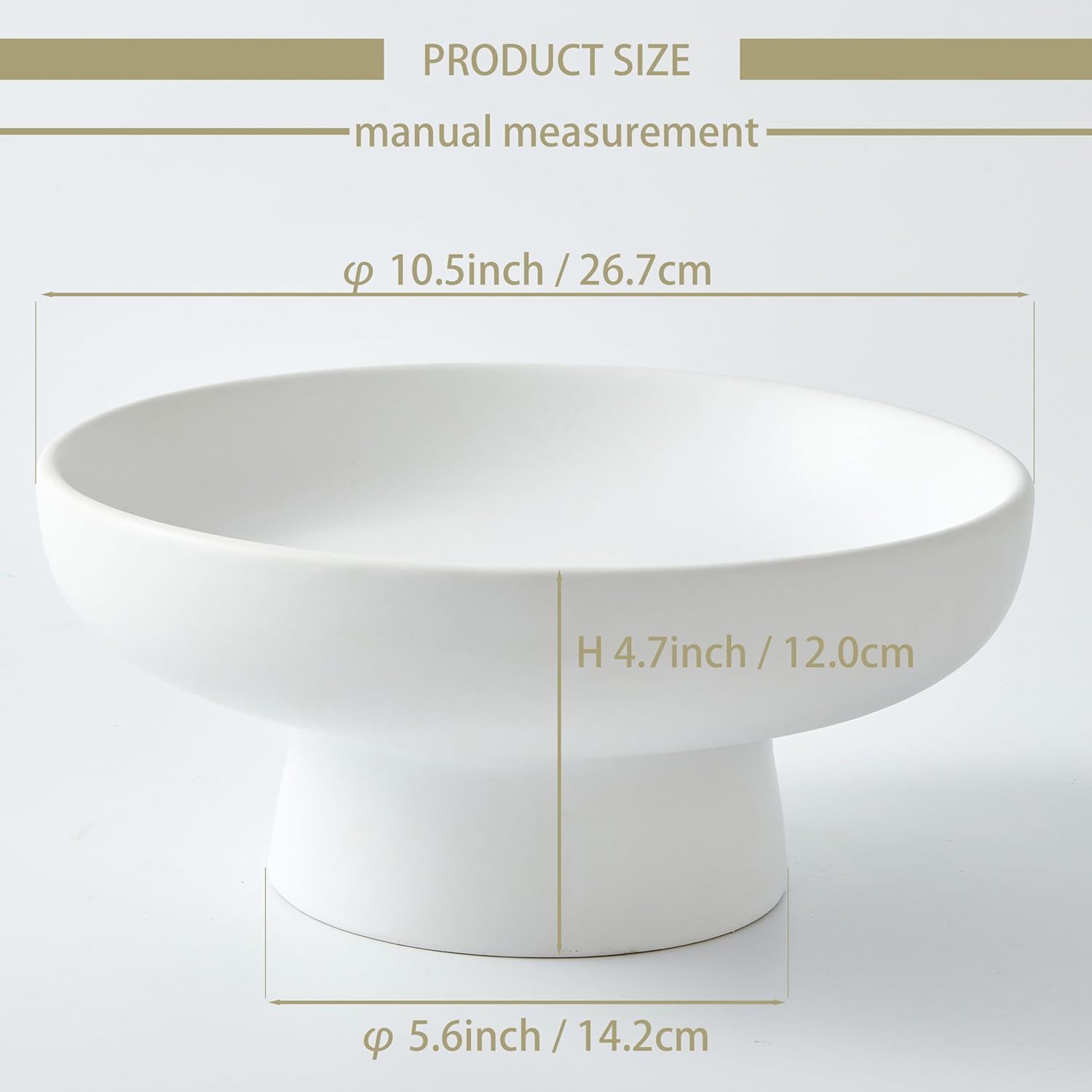 Denique White Ceramic Fruit Bowl 10 Inch