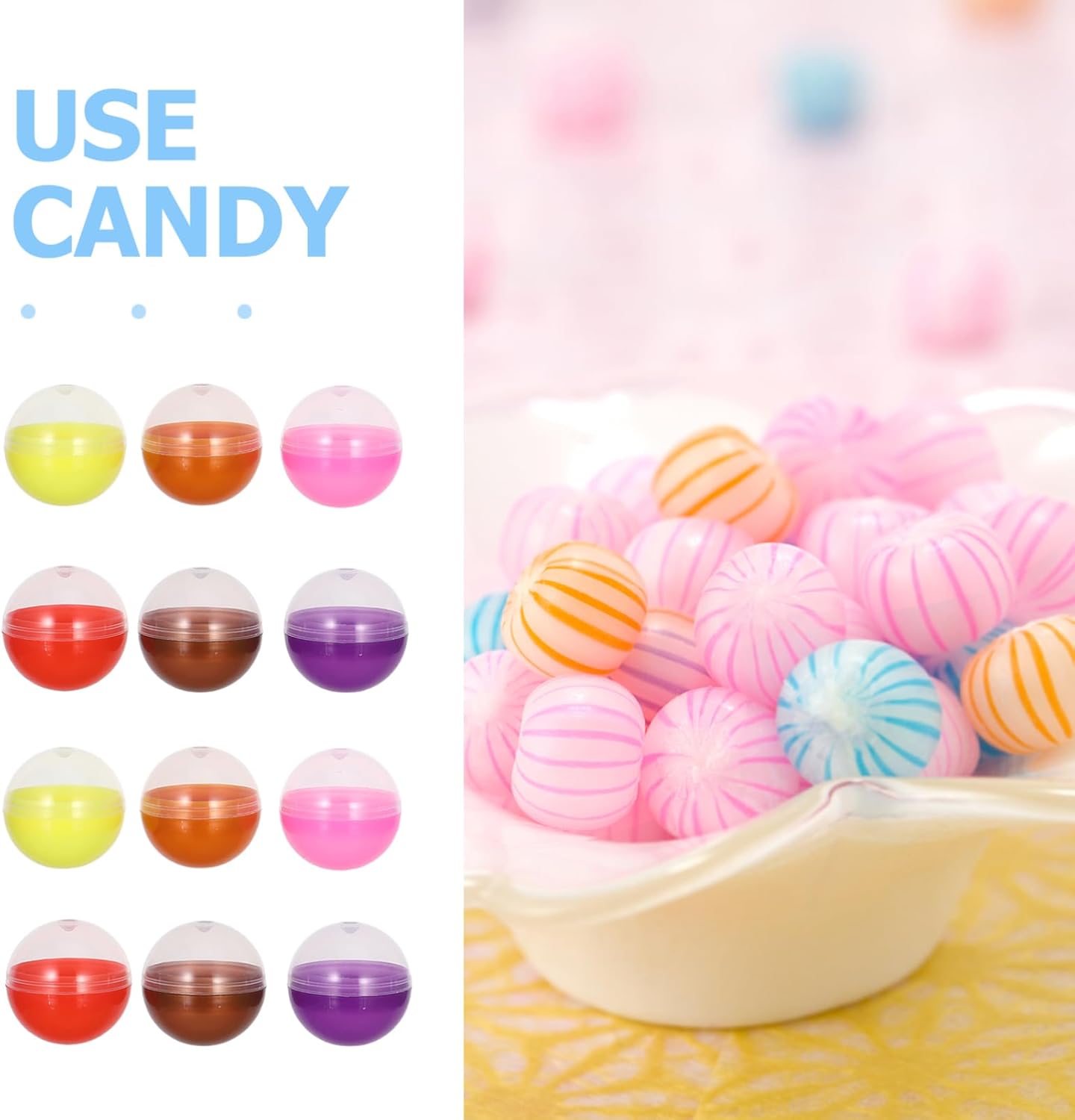 50pcs Vending Machine Capsule Balls 12 Inch Refillable Plastic Candy Container Party Favor Egg Macaron Color