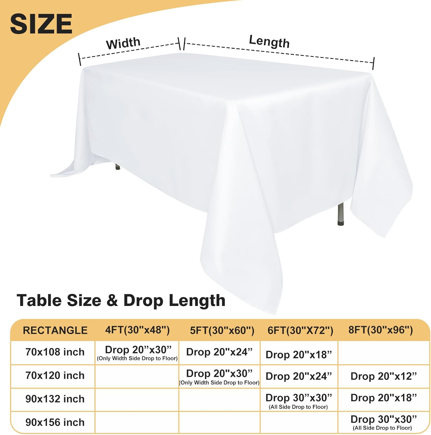 6 Pack 70x120-Inch Rect White Tablecloths Reusable