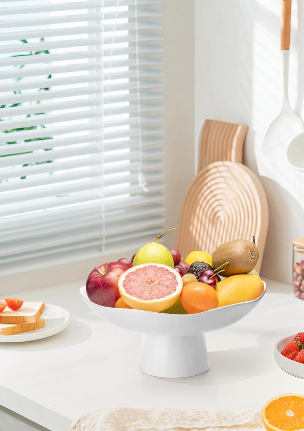 Nucookery 10 Inch Ceramic Fruit Bowl with Wavy Edge