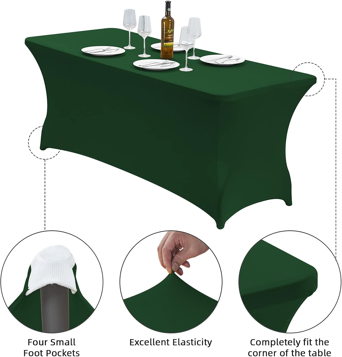 CWK 6FT Waterproof Stretch Spandex Table Cover - Blackish Green