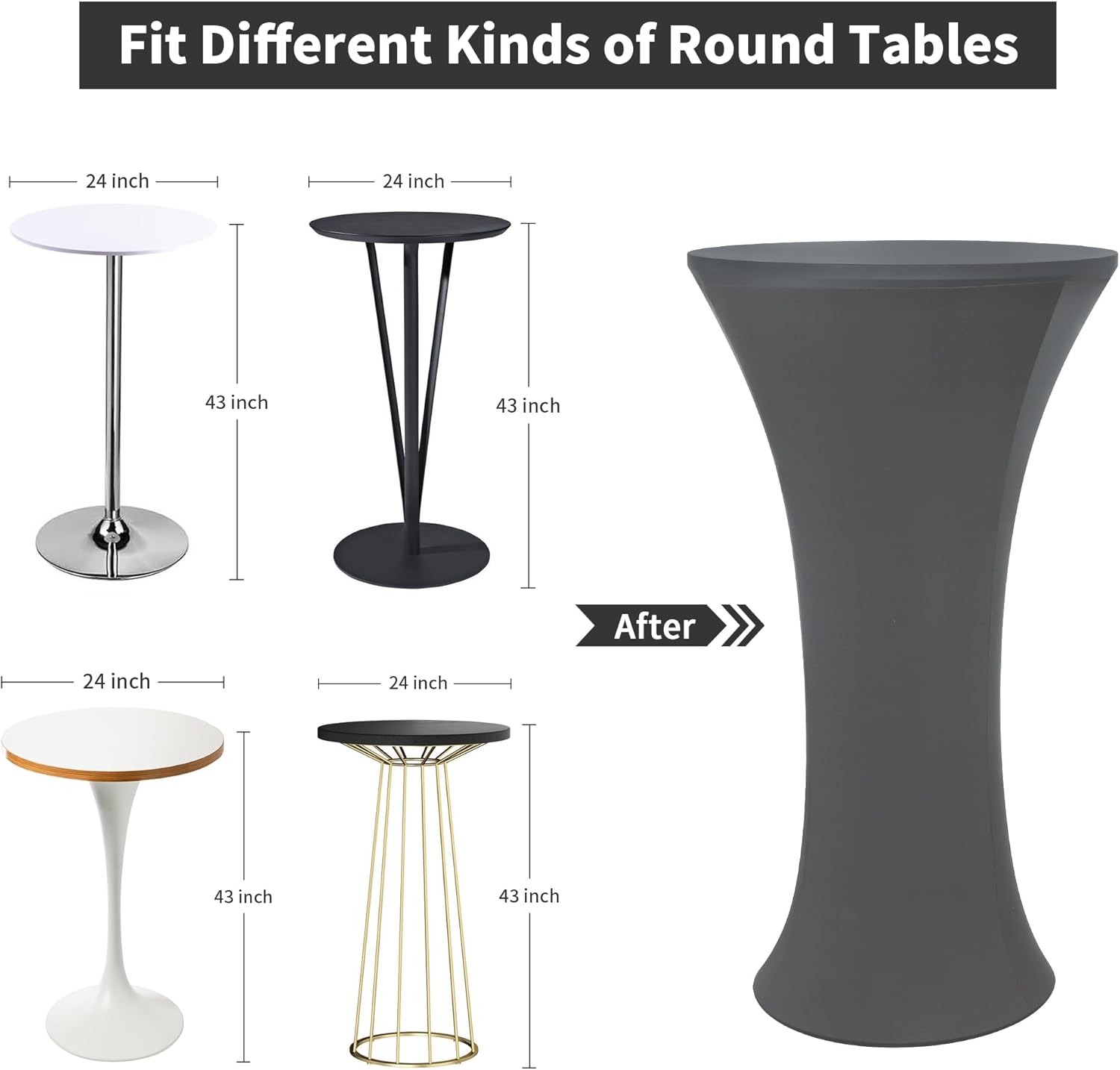 Wolkemer 4PCS 24x43 Inch Grey Round Cocktail Table Cover
