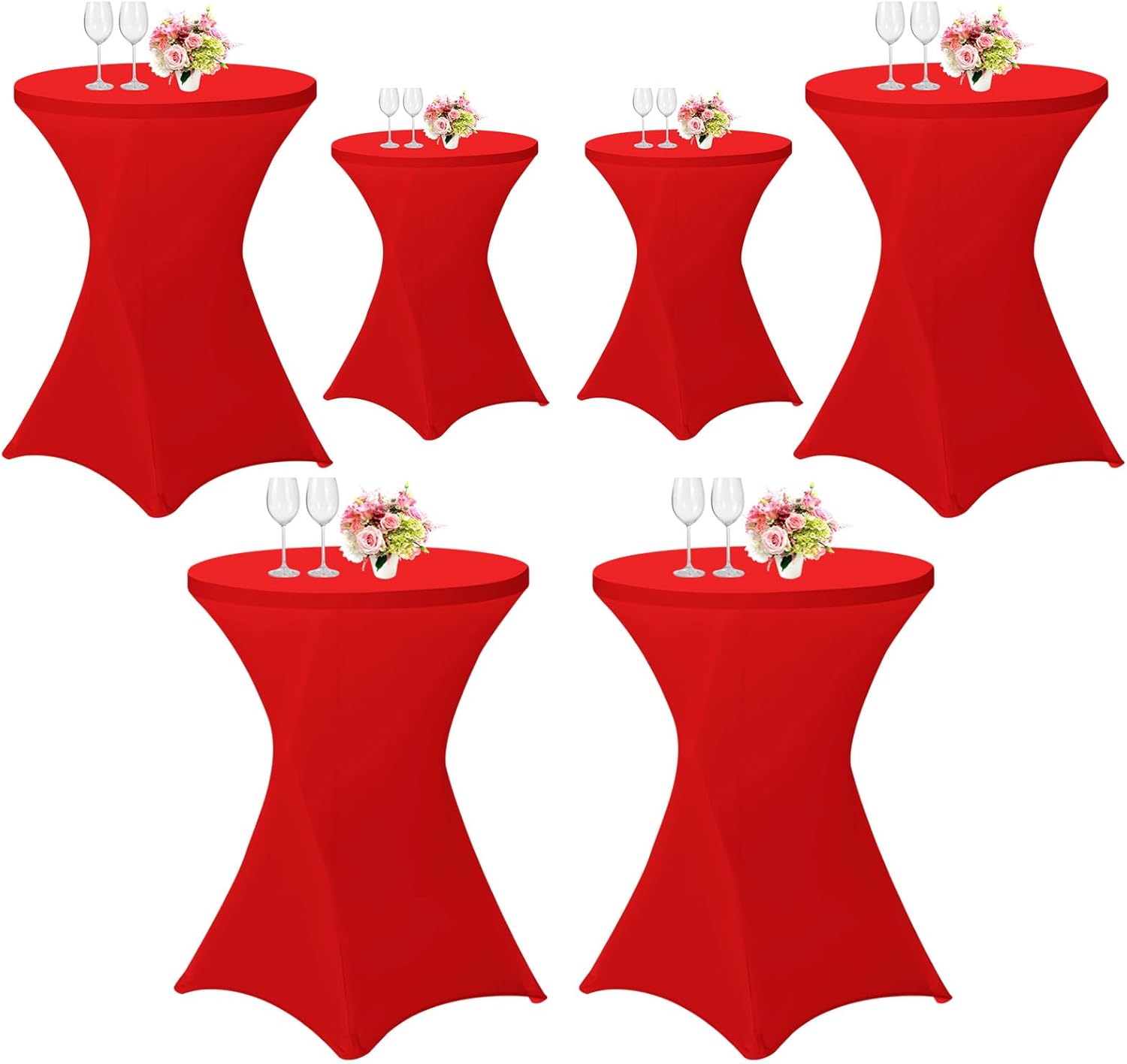 6 Pack Red Spandex Stretch Cocktail Table Covers for Round Tables