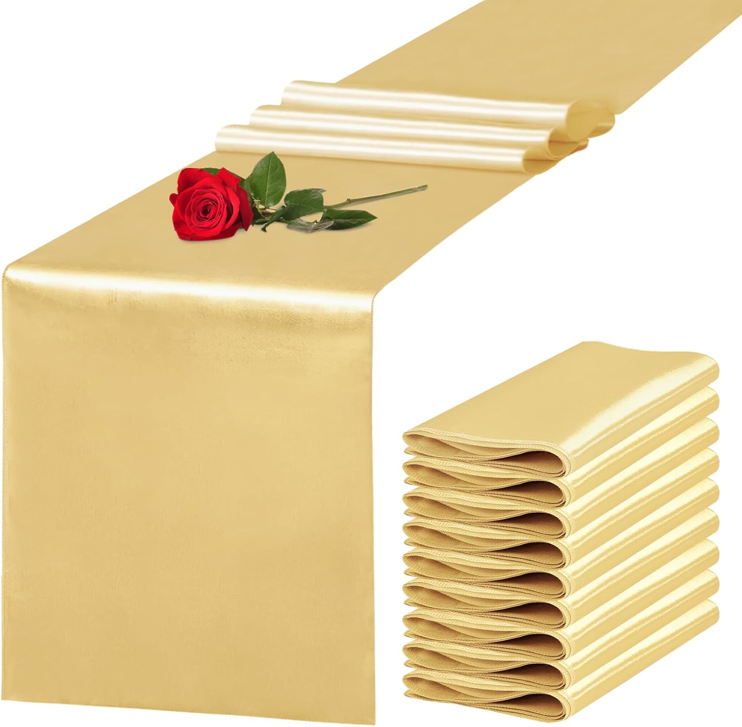 10 Pack Light Gold Satin Table Runner 12x108 Inch