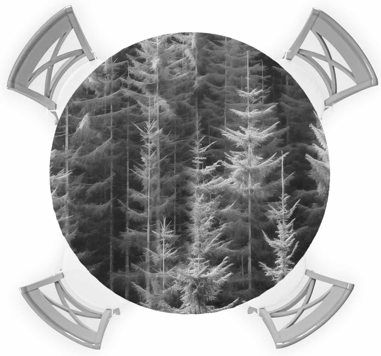 ZOE GARDEN Grey Tree Round Waterproof Tablecloth