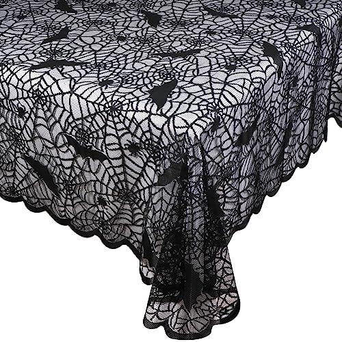 OurWarm Halloween Tablecloth Black Spider Web Design 60x84 Inch
