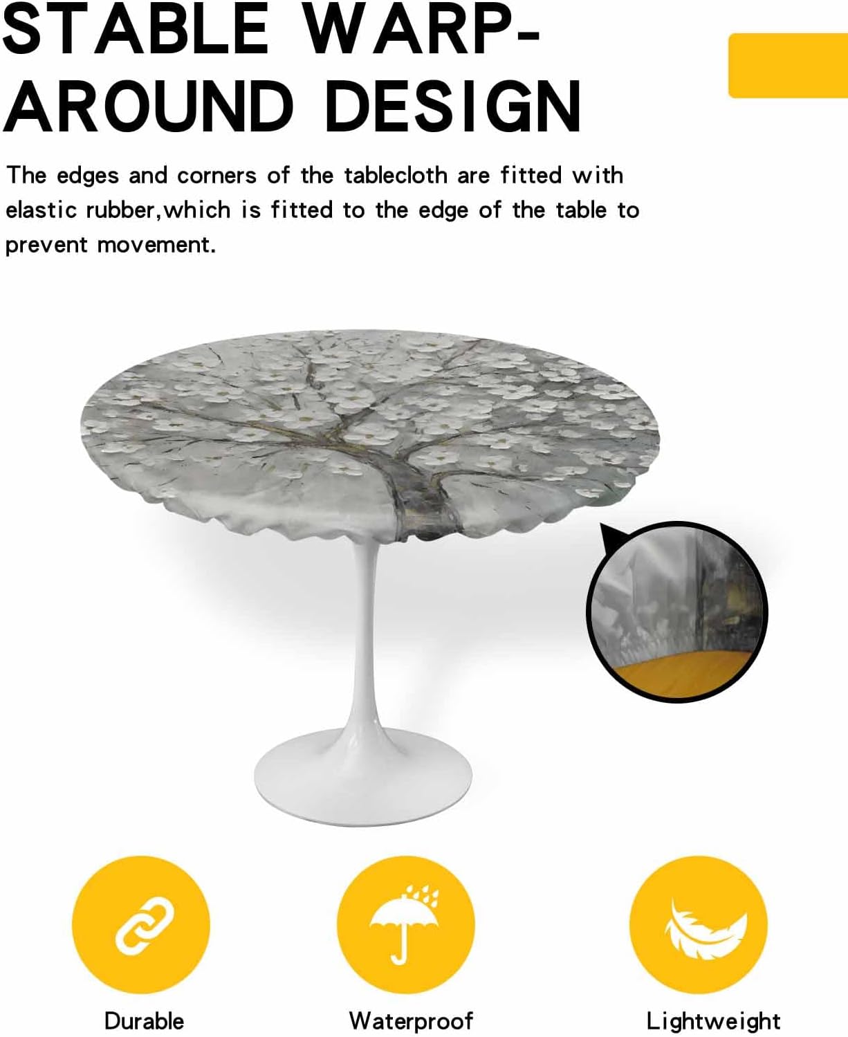 ZOE GARDEN Floral Tree Round Waterproof Table Cover Fitted Tablecloth