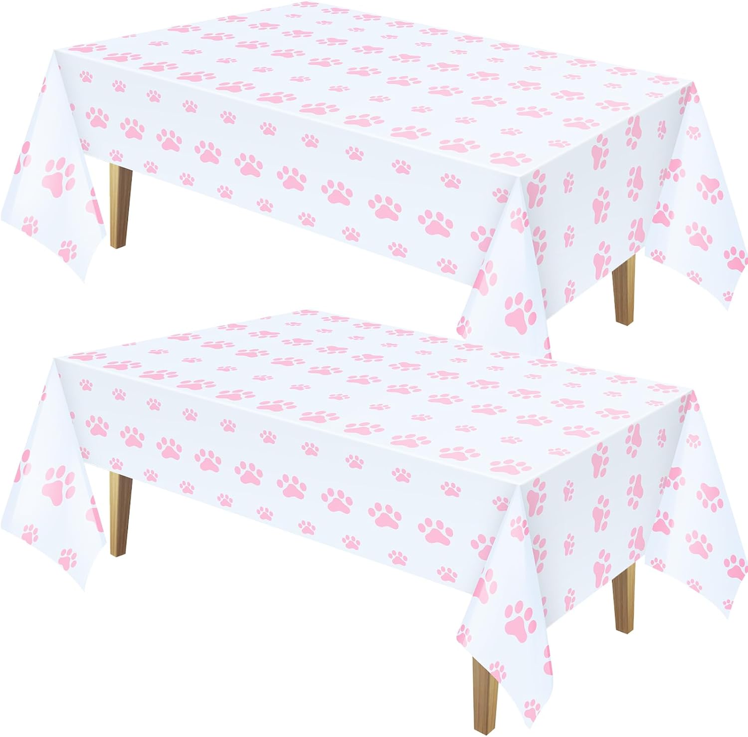 Tatuo 2 Piece Puppy Paw Print Tablecloth Set for Dog Birthday Party Decorations Pink 71 x 54 Inch