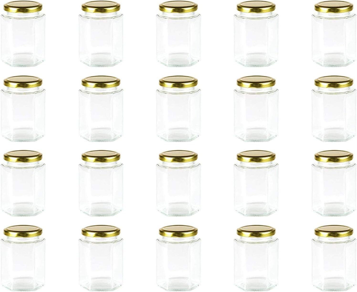 Encheng 10 Oz Hexagon Jars with Golden Lids 20 Pack