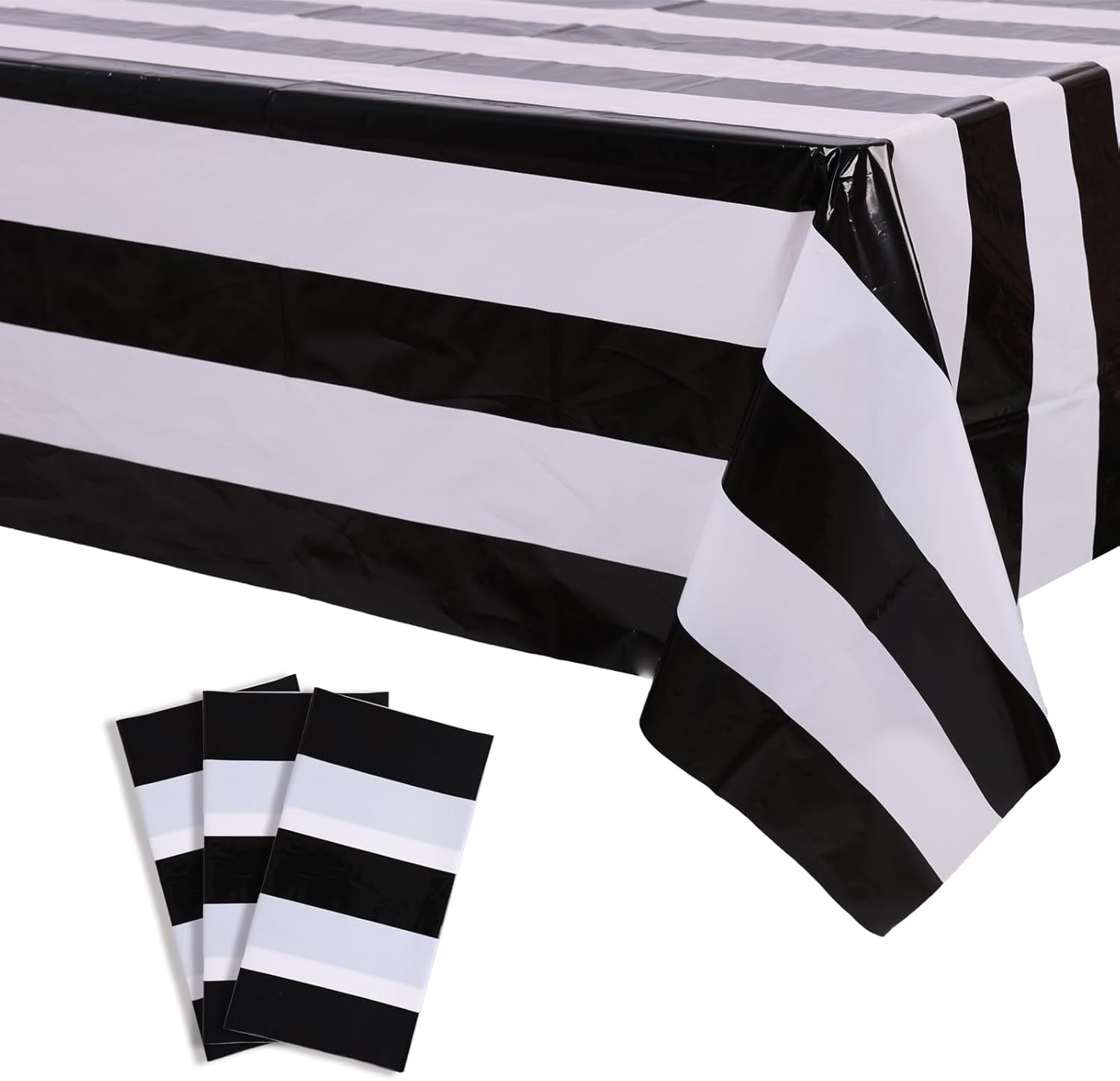 Kesfey 3 Pack Black White Vertical Striped Tablecloth 54x108 Inch Waterproof