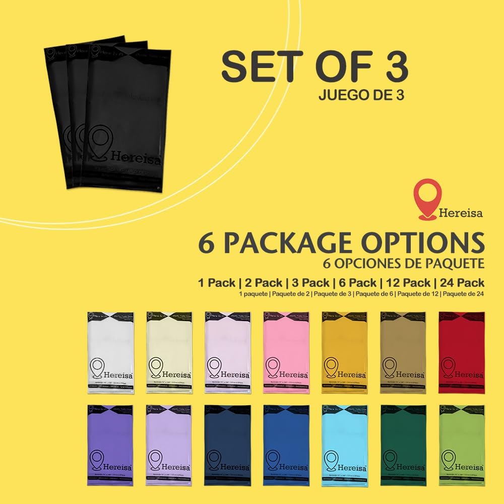 Hereisa 3 Pack Black Plastic Tablecloths 54x108 Inches