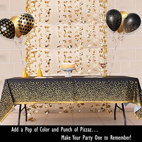 2 Pack Black and Gold Plastic Tablecloths Thick Durable Reusable